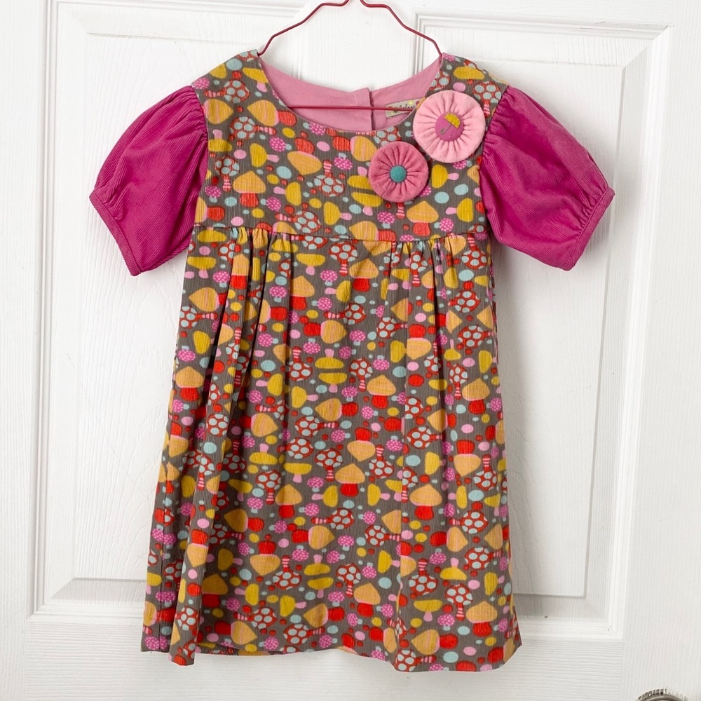 Lola et Moi toadstool dress. Fine corduroy. Size 4